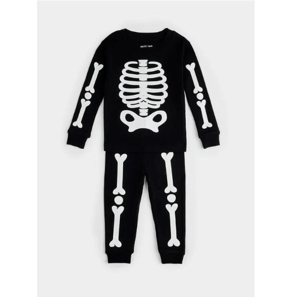 PETIT LEM Baby Black Halloween Skeleton Glow In Dark Print Two Piece Size 2 - Picture 1 of 6